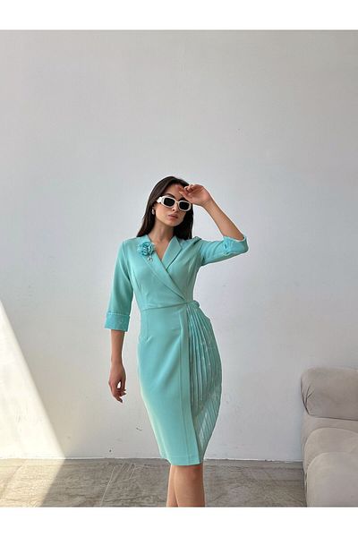 Swan Woman Floral Print Blue Chiffon Jacket Dress