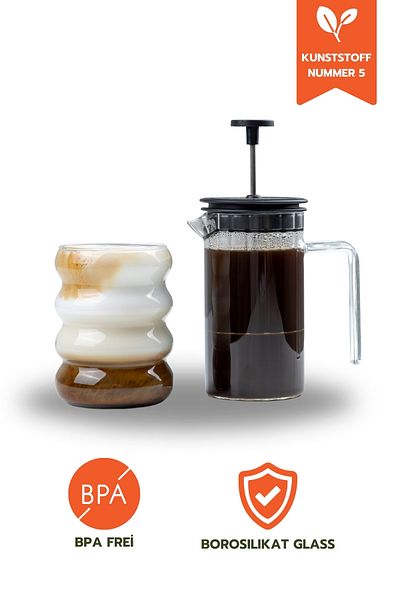 Ginza Maison French Press und geklopftes Modellglas