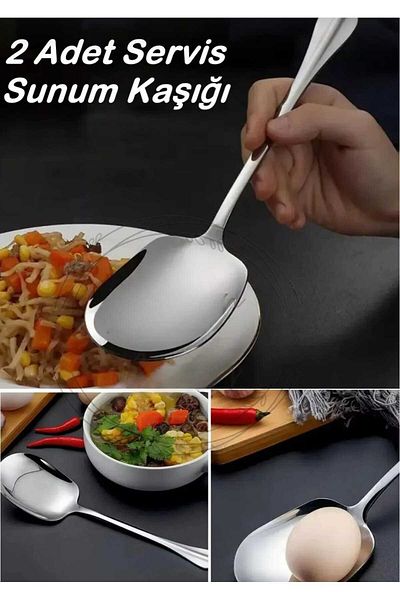 elfnur 2 Pcs Practical 21 cm Stainless Steel Luxury Serving Salad Spoon Spatula |   Steel Food Serving Spoon