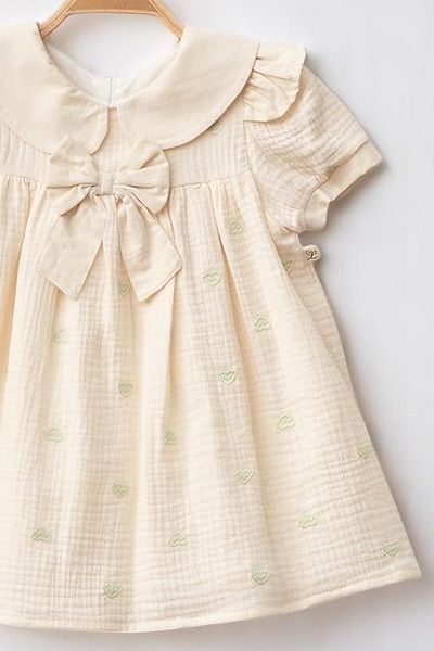 minuma Baby Girl Heart Embroidered Lined Muslin Dress 9-24 Months