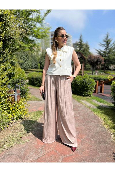 Size Özgü Beige Waist Rope Tie Trousers