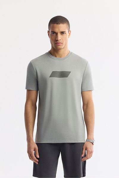 Avva Men's Gray Crew Neck Moving Hologram Printed Shoft Touch T-Shirt A51Y1031