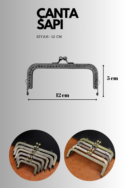 Kardelux Vintage Metal Çanta Sapı- Cüzdan Klipsi- Bursu- 12cm-Dikdörtgen