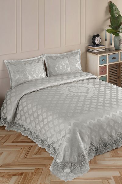 BİRHOME Tulip Lace Double Bedspread (Grey)