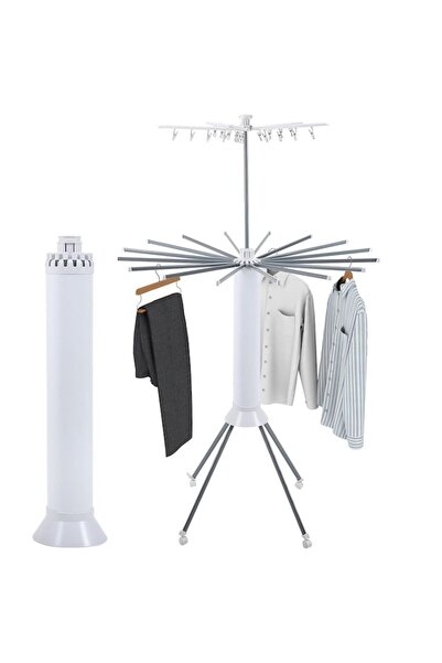 YBOSHOP Uscător de rufe pliabil, pe 2 niveluri, rotativ, cu roți, alb-gri, 18...