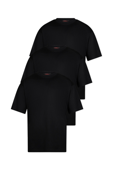WERRONİ 3'lü Oversize Massimo Kalın Tok Basic T-Shirt - Siyah - Siyah - Siyah