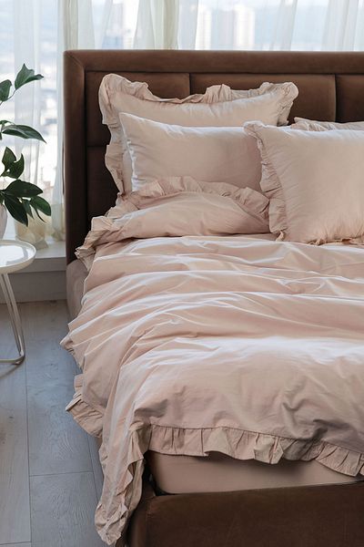 FAVORA Σετ Παπλωματοθήκη Naturis Premium 100% Cotton Frilly Διπλό - Μπεζ