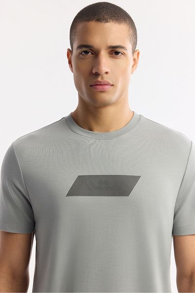 Avva Men's Gray Crew Neck Moving Hologram Printed Shoft Touch T-Shirt A51Y1031