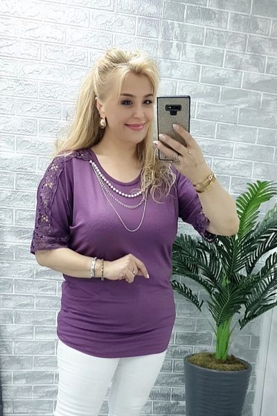 Bİ.GİYSEN Women's Large Size Purple Shoulders Laced Detachable Pearl Necklace Lycra Buluz