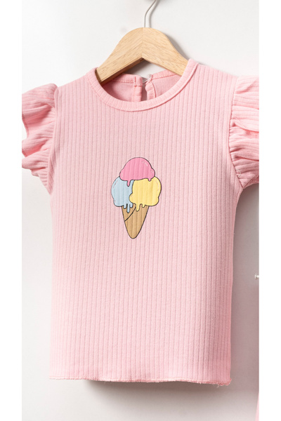Bubito Pink Embossed Ice Cream Cotton Baby Girl Shorts Set