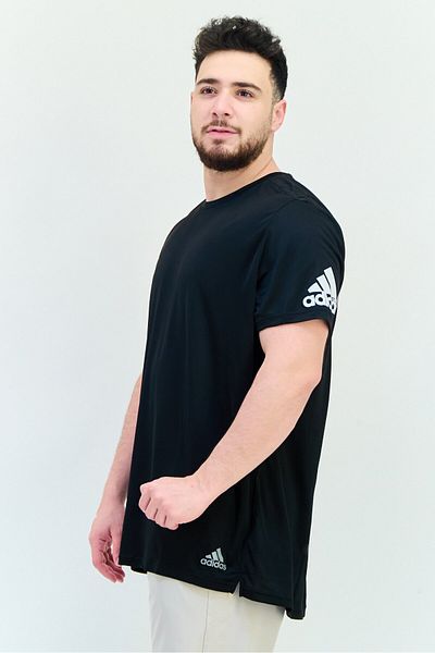 adidas Men Regular Fit Brand Logo Short Sleeve Running T-Shirt, Black