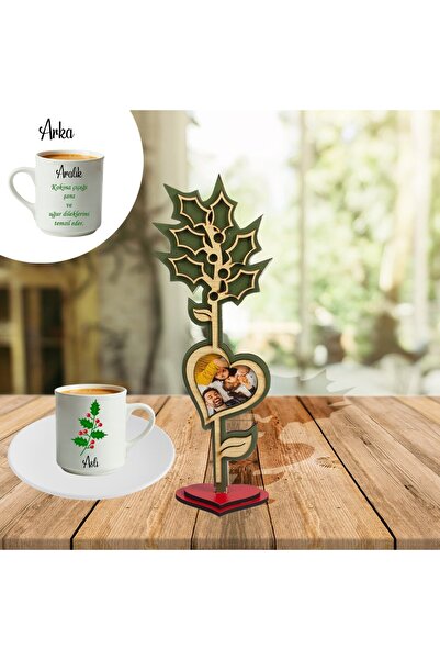 EJOYA Kişiye Özel Fotoğraflı Doğum Ayı Çiçeği Ahşap Biblo veTürkKahvesi Finca...