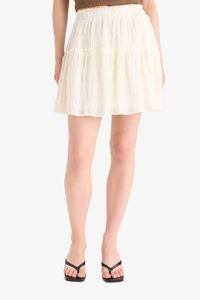 DeFacto Afra X A-Line Regular Waist Pleated Cotton Lined Textured Mini Skirt E6716Ax25Sm