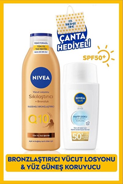 NIVEA SUN SPF50 Hafif Dokulu Yüz Güneş Kremi 40ml Ve Q10 Sıkılaştırıcı Bronzl...