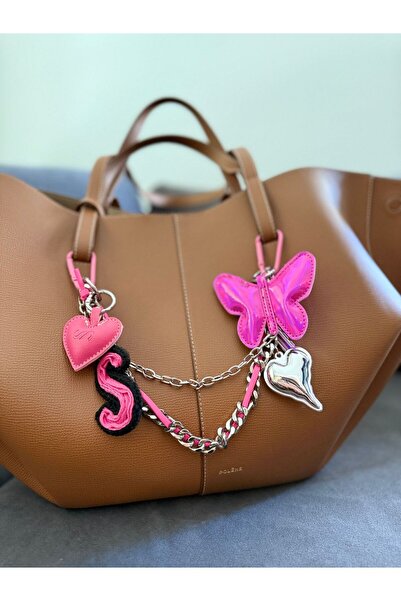 Home Pembe Kelebek ve Silver Detaylı Çanta Charm