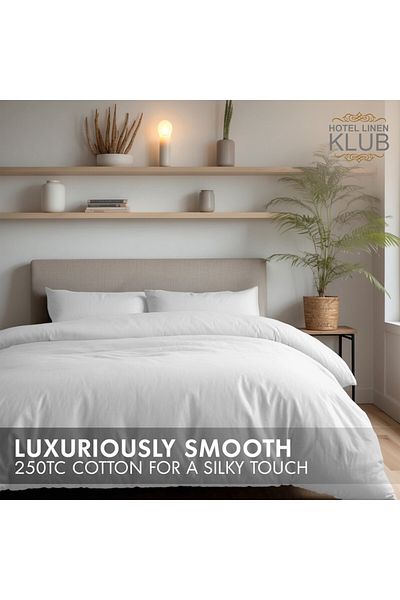 Hotel Linen Klub 3-Piece Duvet Cover Set, 100% Cotton Luxury Sateen, White
