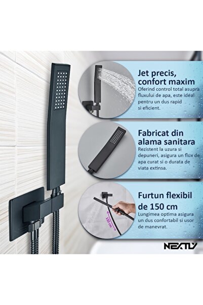 NEXTLY Built-in Shower System, Rgb Led Ambient Lighting, Temperature Adjustment, Waterfall Mode