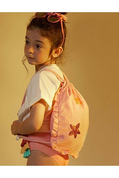 Ziddy Fabric Backpack with Sequins for Baby Girls, Pink