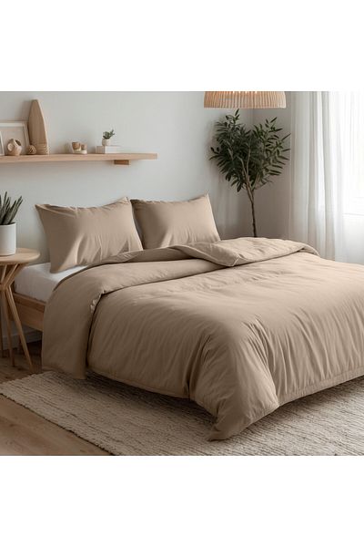 Hotel Linen Klub 3-Piece Duvet Cover Set, 100% Cotton Luxury Sateen, Beige