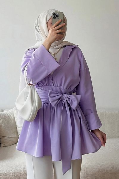 Salih Çelebi Kimono Sleeve Bow Tunik Lila