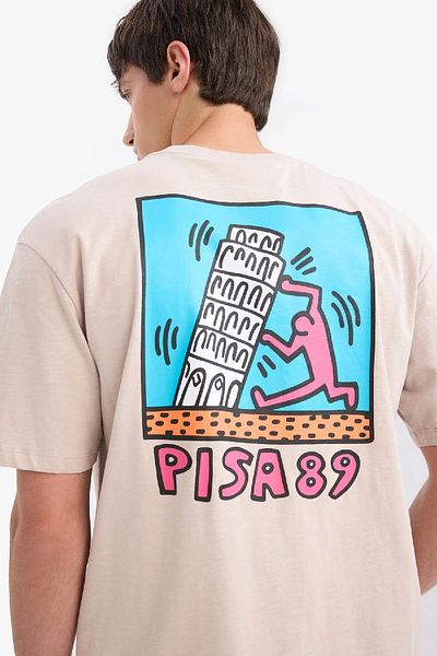 DeFacto Μπλουζάκι με κοντό μανίκι Keith Haring Comfort Regular Fit Άνετη εφαρμογή με λαιμόκοψη πίσω με στάμπα Z7012AZ25S