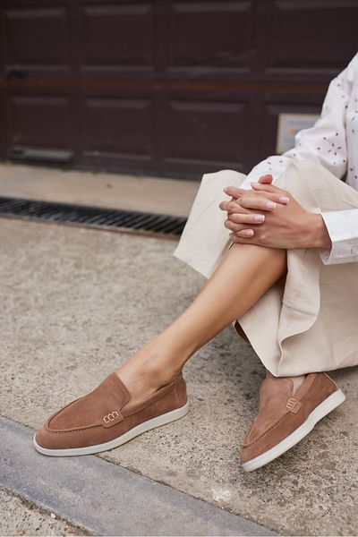 ANGELİNA JONES Amor Women's Tutun Nude Real Suet Loafer Shoes