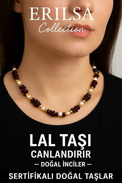 Erilsa Certified Broken Stone Model Pearl - Garnet Garnet Stone Necklace