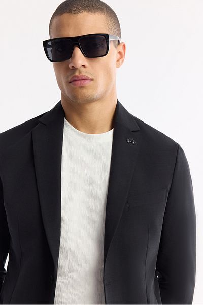 Avva Men's Black Mono Collar Bag Pocket Double Slit Unlined Lightweight Jacket A51Y4017