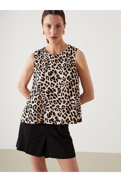 LC Waikiki Bluză de damă LCW Vision maro cu decolteu leopard