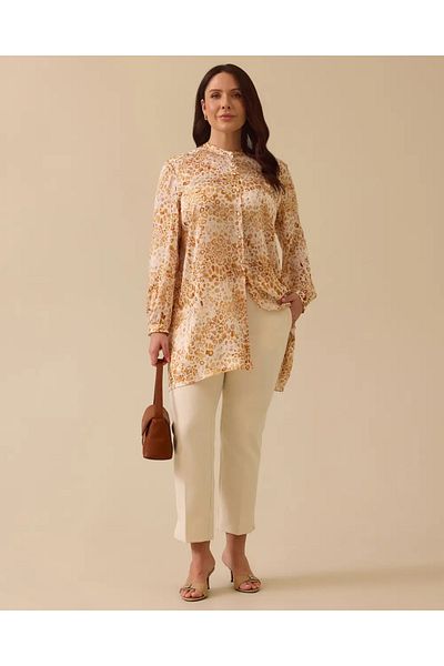 Gala-Xi Women's Plus Size Judge Collar Leopard Print Buttoned Tunic 10002511214011