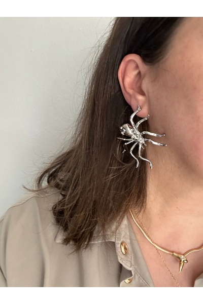 ALS Tasarım Dünyası Kadın Gümüş Renk Örümcek Model Tasarım küpe