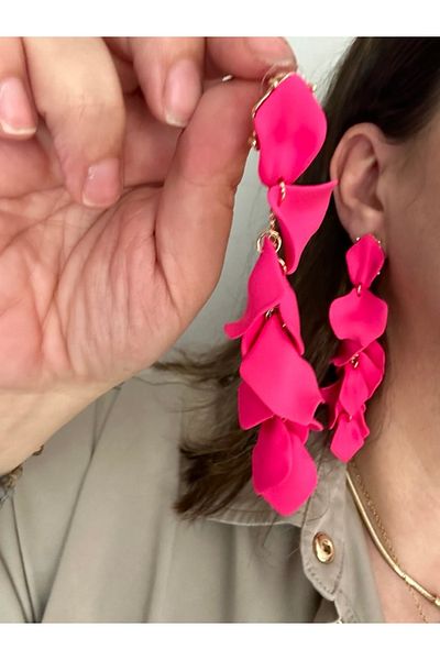 alsaccessories Pink Color Leaf Long Model Acrylic Stylish Dangle Earrings