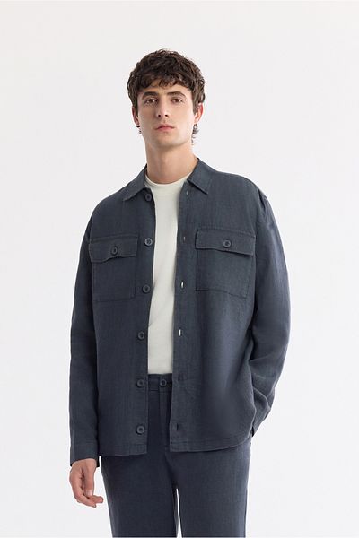 Avva Ανδρικό Anthracite Classic Collar 100% λινό πουκάμισο A51y2087