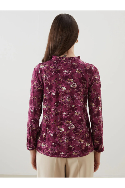 LC Waikiki LCW Grace Mürdüm Bağlamalı Yaka Çiçekli Kadın Bluz
