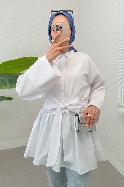 Salih Çelebi Kimono Sleeve Bow Tunik 1613 - White