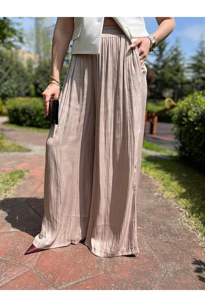 Size Özgü Beige Waist Rope Tie Trousers