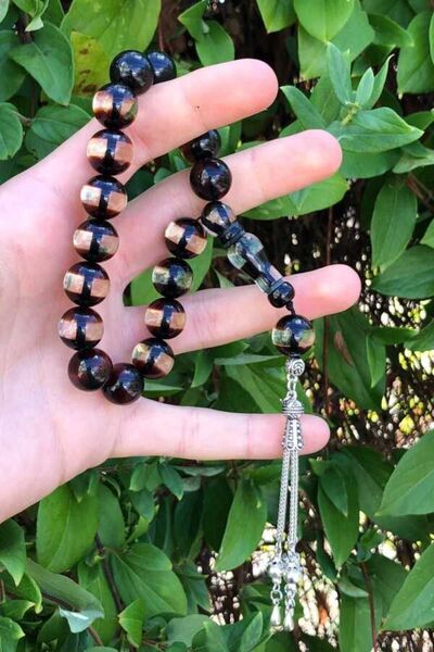 Midyat Gümüş Dünyası Erkek Sürmeli Bilek Boy Toz Kehribar Tesbih  MGD20203010