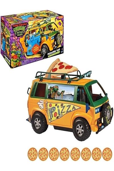 Teenage Mutant Ninja Turtles TMNT Mutant Mayhem Pizza Fire Delivery Van with Launcher – Fits All 4 Turtles – by Playmates Toys