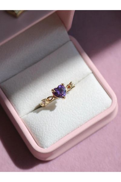 Reorah Collection Purple Love Shine Ring-Purple Heart Ring with Rhinestone