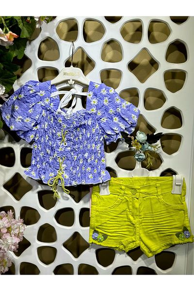MİNYON BABY Cotton Tie Blouse Shorts Set