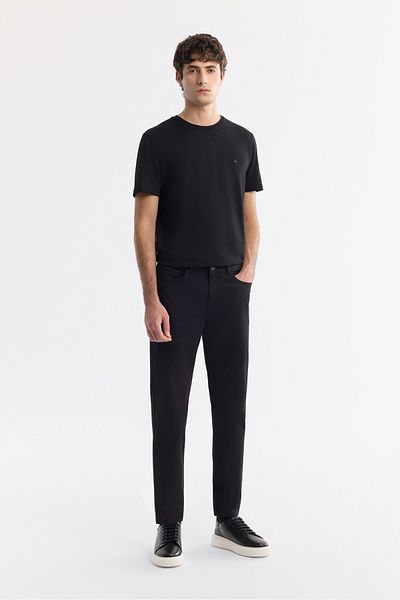 Avva Men's Black Slim Fit Classic Waist Dobby Cotton 5 Pocket Pants B003038