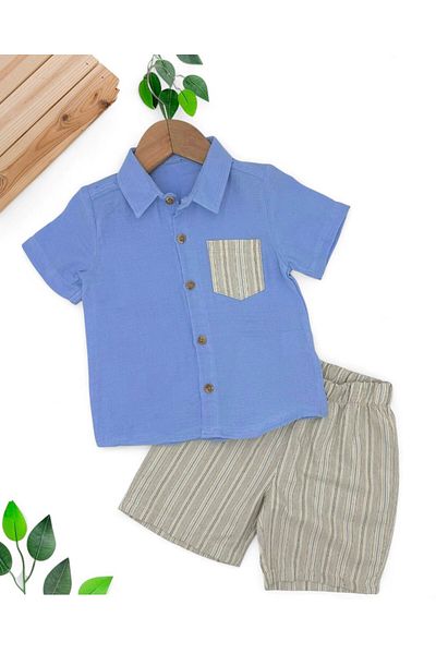 Ege Bebek ERKER CHILDREN 2-3-4-5 YEARS SUMMER قميص موسلين مع شورت سفلي طقم موسلين