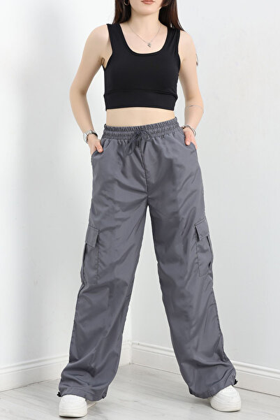 OXVİN Kadın Oversize Paraşüt Kumaş Kargo Cep, Paça Klipsli, Baggy Pantolon