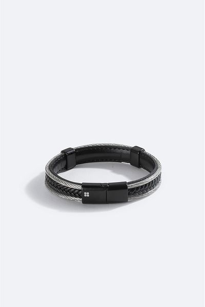 Avva Men's Black Leather Bracelet A51Y9605 Shoes