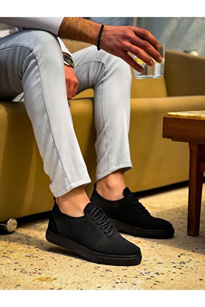 MELAMS Toorress Black Knitwear Lace-Up Casual Men's Shoes - Kbc