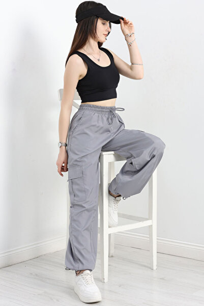 OXVİN Women's Oversize Parachute Fabric Cargo Pocket, Leg Clip, Baggy Trousers