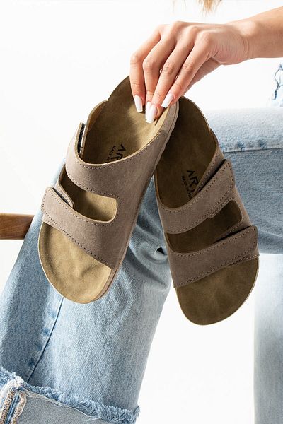 AlbiShoes Charlie Double Velcro Double Banded Μαλακή Άνετη Σόλα Ανατομική Καθημερινή Ταινία Γυναικείες Παντόφλες