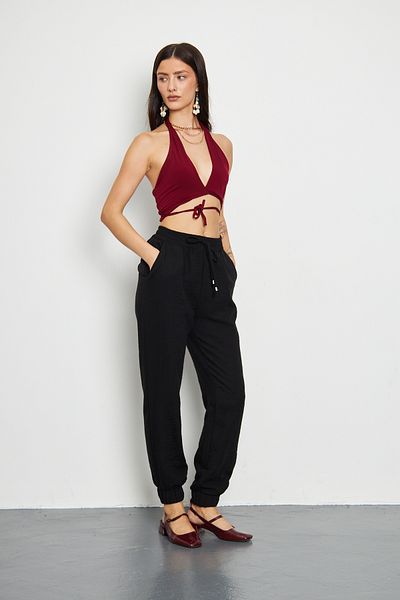 Swan Woman Rubber Leg Visco Linen Trousers