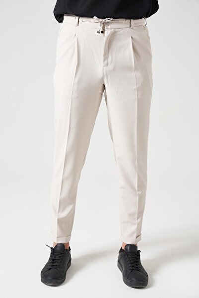 TENA Men's Stone Waist Half Elastic Single Pleat Double Leg Diamond Fabric Trousers