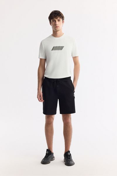 Avva Men's Black Elastic Waist Lace up Zippered Pocket Shorts A51Y3631